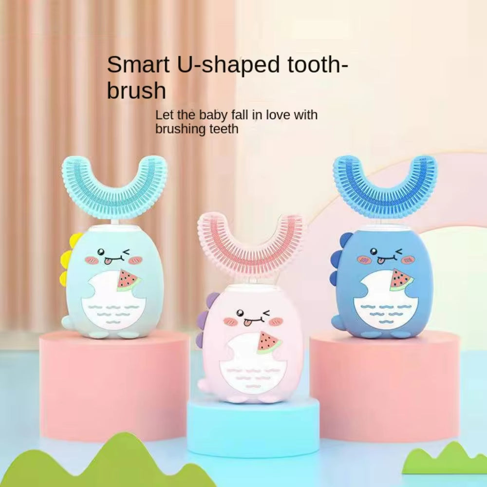 Sonic Silicone Children Electric Toothbrush Smart 360° Cartoon 2-6 Baby Toothbrush Automatic USB Rechargeable U Shape Toothbrush