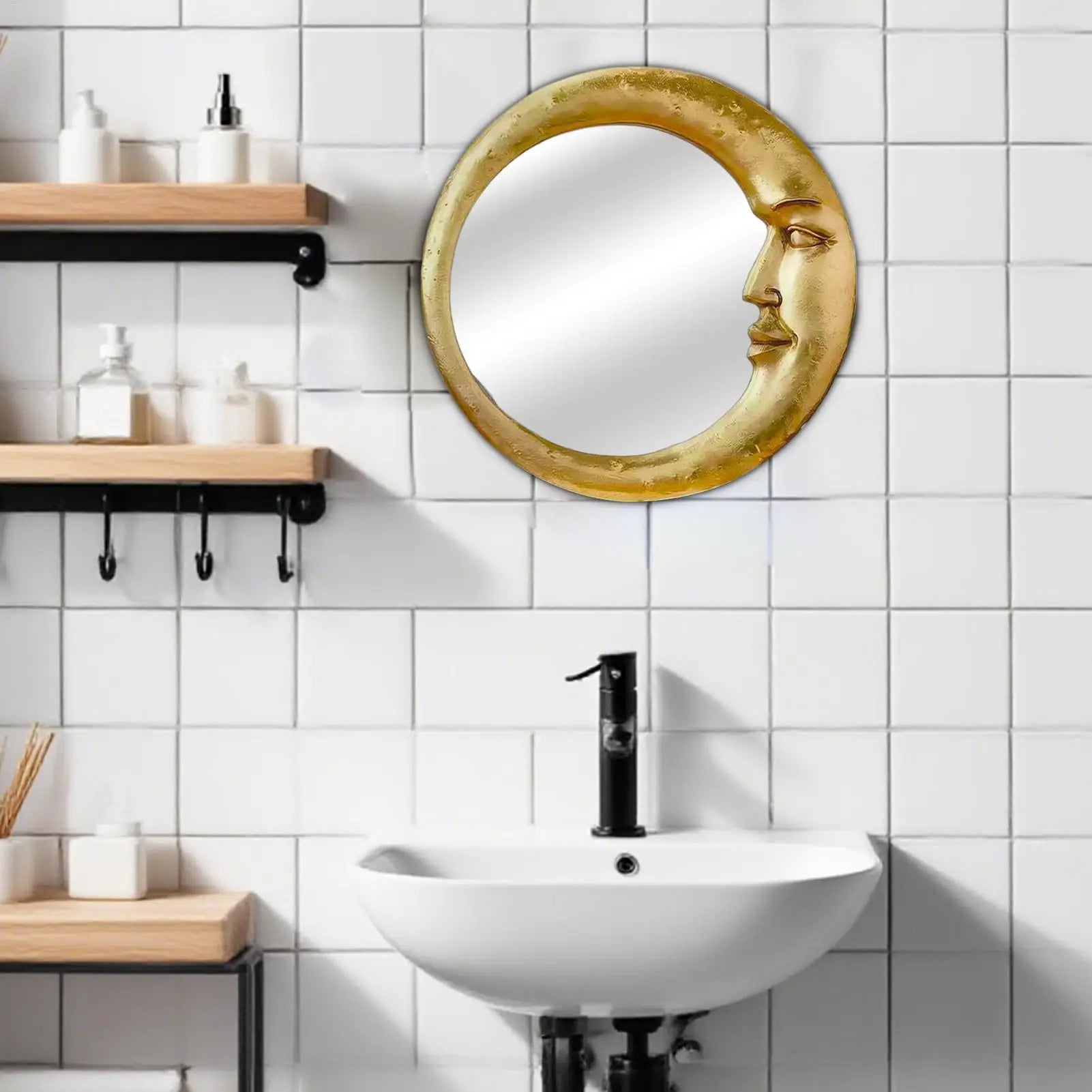 Halloween Decor Mirror Retro Bedroom Witch Moon Mirror for Wall Multifunctional Halloween Home Decoration for Bedroom Kitchen