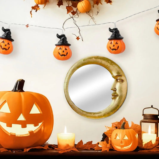 Halloween Decor Mirror Retro Bedroom Witch Moon Mirror for Wall Multifunctional Halloween Home Decoration for Bedroom Kitchen