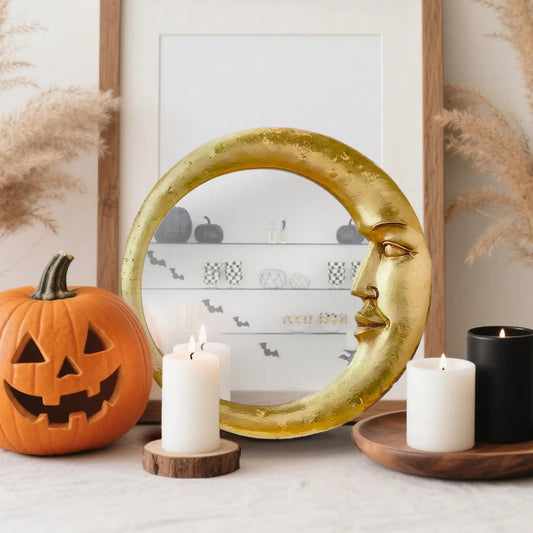 Halloween Decor Mirror Retro Bedroom Witch Moon Mirror for Wall Multifunctional Halloween Home Decoration for Bedroom Kitchen