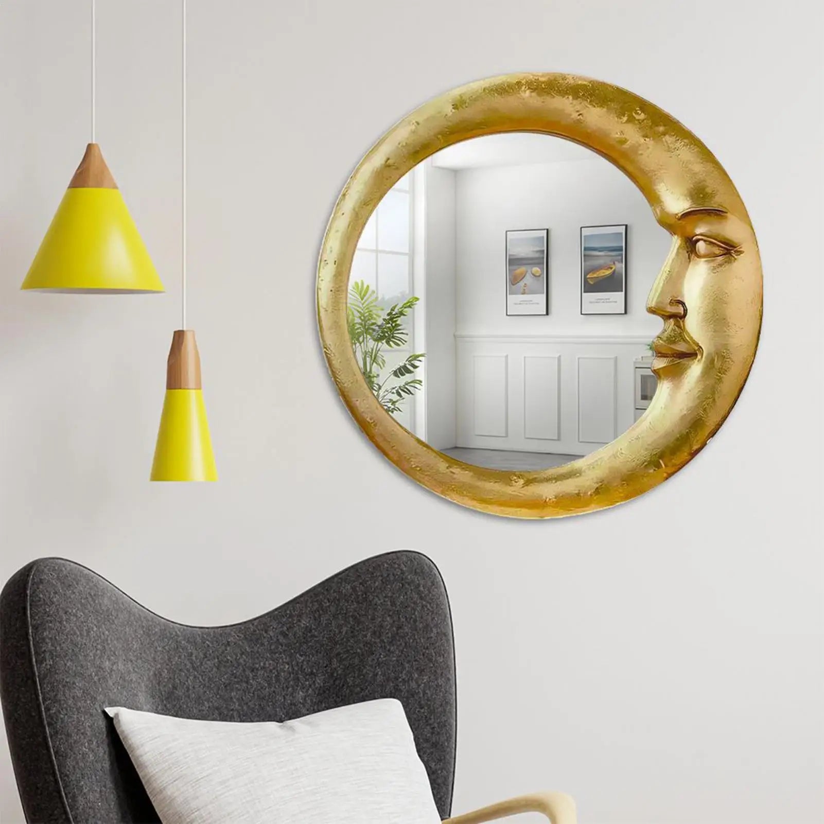 Halloween Decor Mirror Retro Bedroom Witch Moon Mirror for Wall Multifunctional Halloween Home Decoration for Bedroom Kitchen
